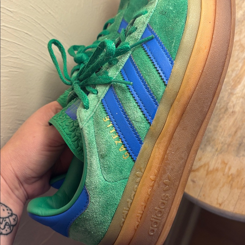 Adidas Gazelle Bold - Green with Blue Stripes - Picture 6 of 8